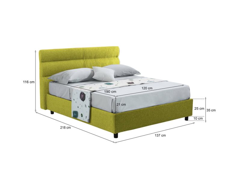 Letto Piazza e Mezza Verde Materasso Incluso Sfoderabile, Contenitore Made in Italy - Briosco
