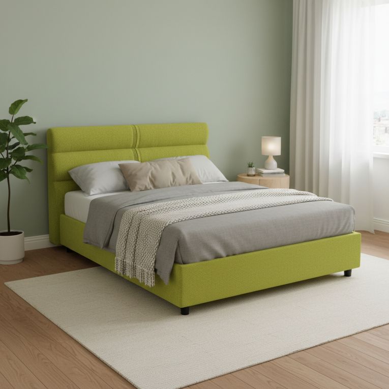 Letto Piazza e Mezza Verde Sfoderabile Contenitore, Dimensione Materasso 120x200 cm Made in Italy - Briona