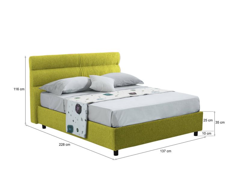Letto Piazza e Mezza Verde Sfoderabile Contenitore, Dimensione Materasso 120x200 cm Made in Italy - Briona