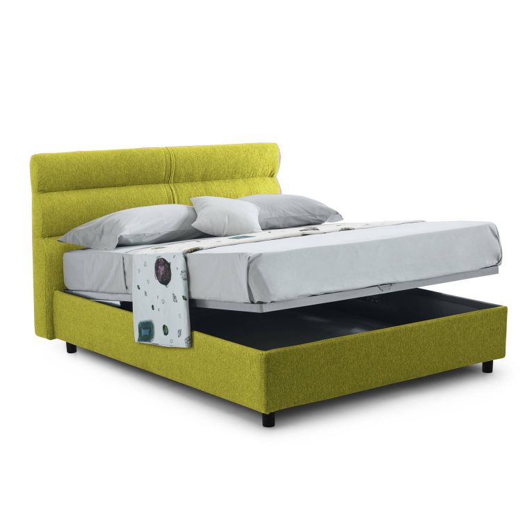 Letto Piazza e Mezza Verde Sfoderabile Contenitore, Dimensione Materasso 120x200 cm Made in Italy - Briona