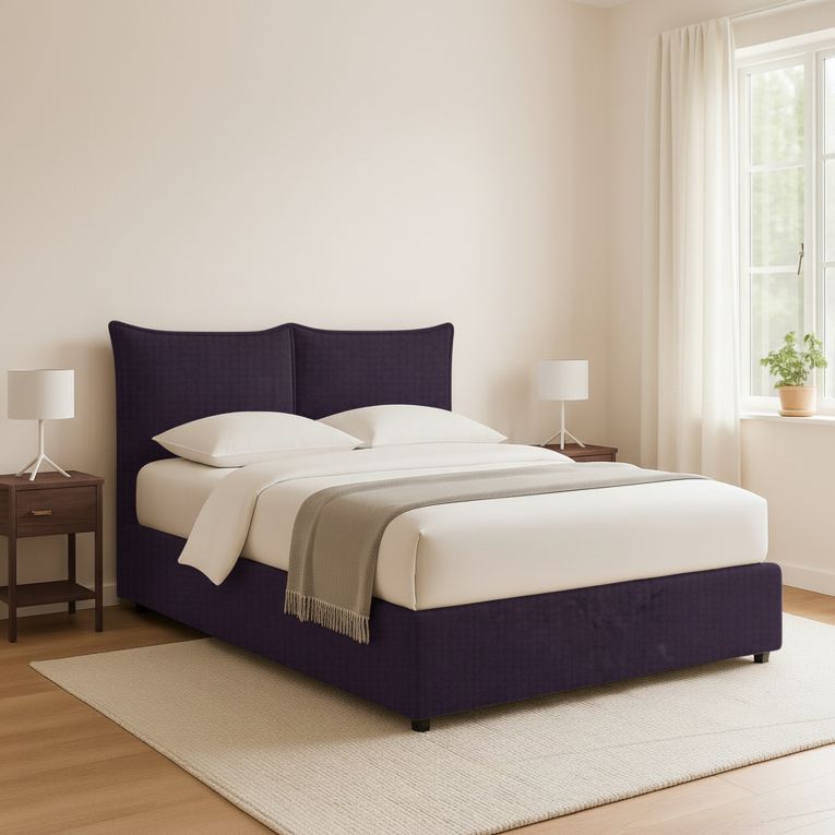 Letto Piazza e Mezza Viola Sfoderabile Contenitore, Dimensione Materasso 120x200 cm - Marmora