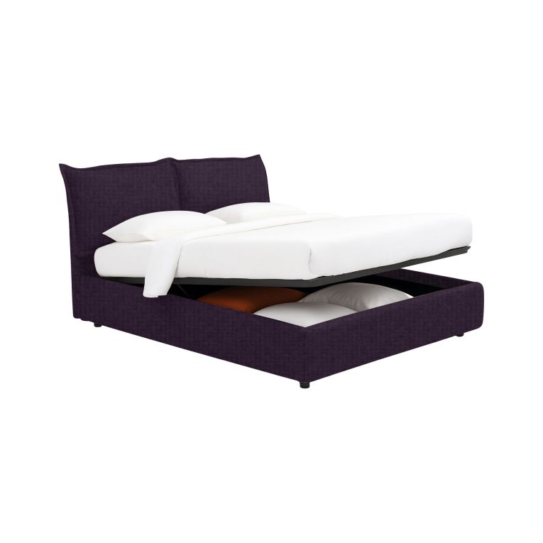 Letto Piazza e Mezza Viola Sfoderabile Contenitore, Dimensione Materasso 120x200 cm - Marmora
