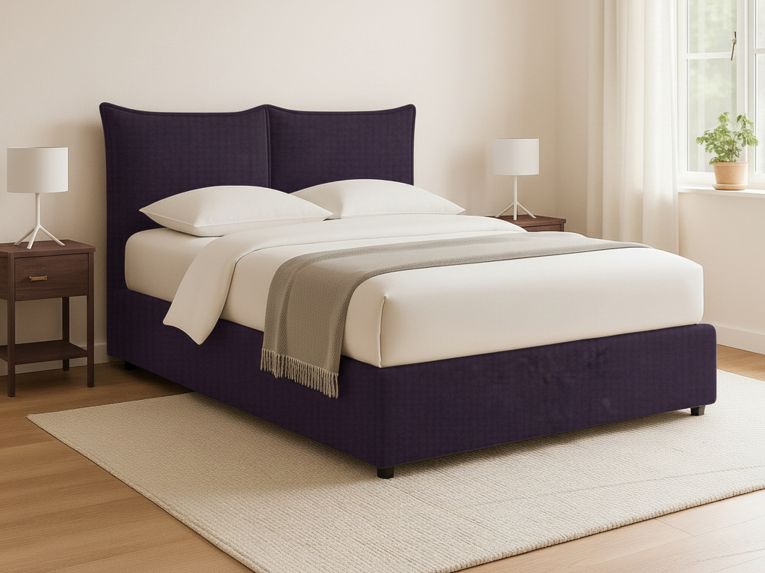 Letto Piazza e Mezza Viola Sfoderabile Contenitore, Dimensione Materasso 120x200 cm - Marmora