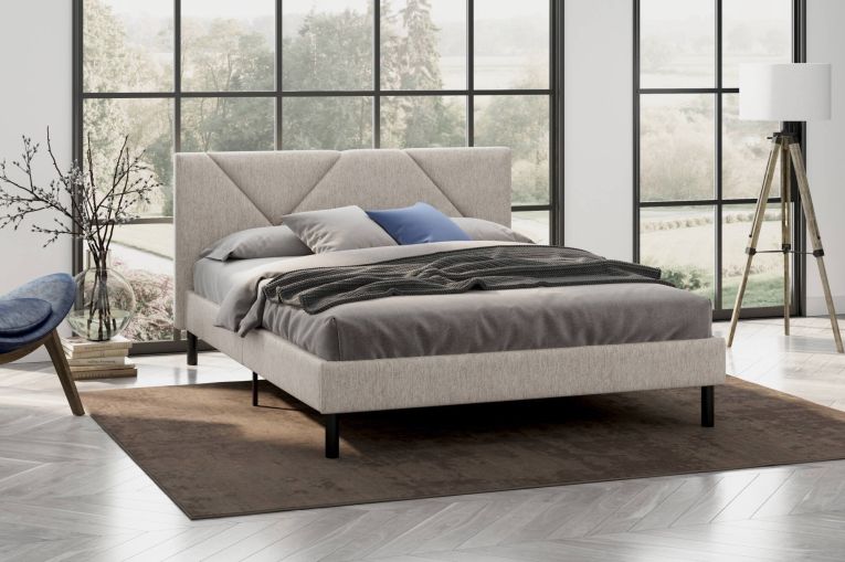 Letto piazza e mezza Zeffirio, Sommier per camera da letto, Giroletto per stanza, Struttura porta materasso, Adatto a materasso Cm 120x190, Beige