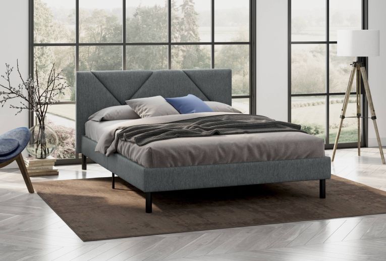 Letto piazza e mezza Zeffirio, Sommier per camera da letto, Giroletto per stanza, Struttura porta materasso, Adatto a materasso Cm 120x190, Grigio