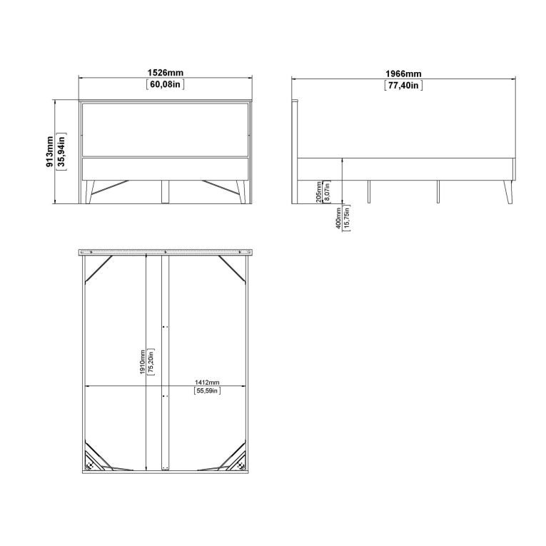 Letto piazza e mezza Zeri, 197x153 h91 cm, Rovere