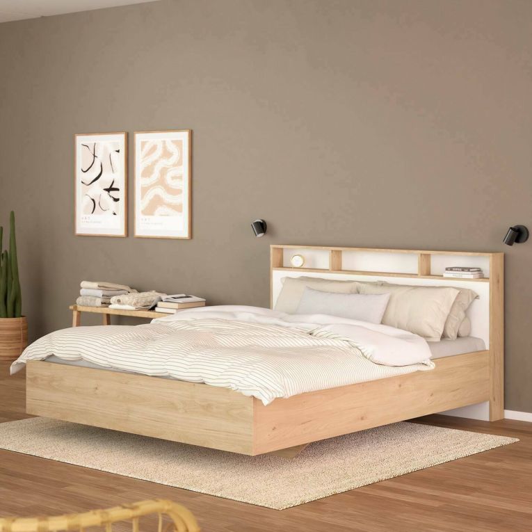Letto piazza e mezza Zinasco, 206x150 h97 cm, Rovere e Bianco