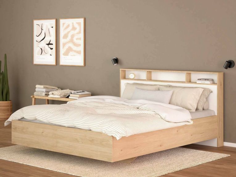 Letto piazza e mezza Zinasco, 206x150 h97 cm, Rovere e Bianco
