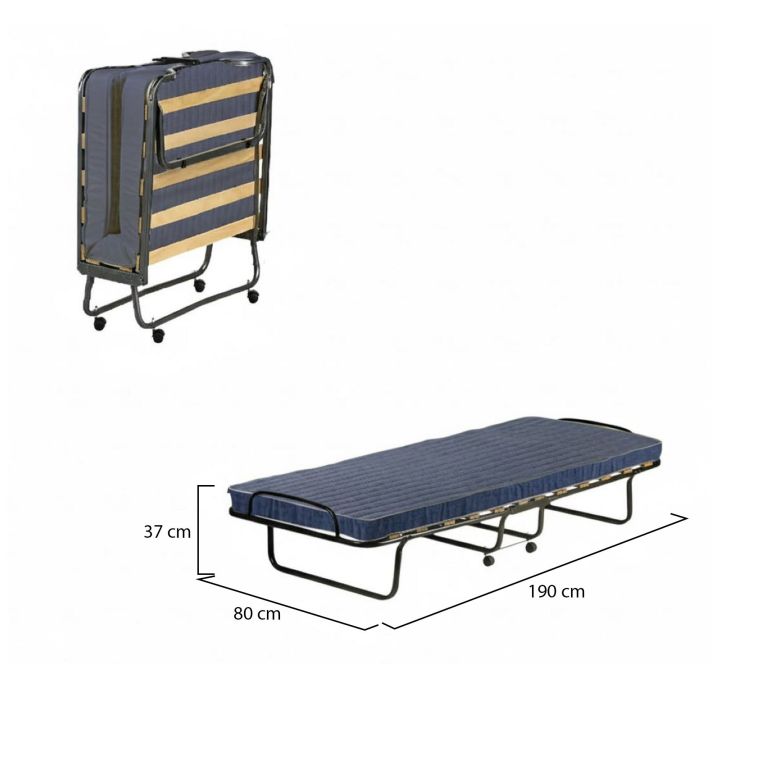 Letto pieghevole Ada, Brandina con rete 12 doghe, Materasso incluso, Lettino salvaspazio, 100% Made in Italy, 80x190h37 cm, Cover protettiva inclusa