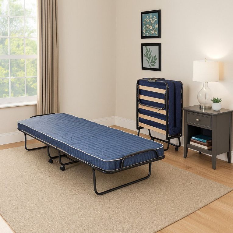 Letto pieghevole Ada, Brandina con rete 12 doghe, Materasso incluso, Lettino salvaspazio, 100% Made in Italy, 80x190h37 cm, Custodia protettiva su richiesta