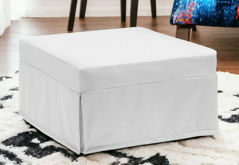 Letto pieghevole Ancilla, Pouf trasformabile in letto singolo, 100% Made in Italy, Pouf in tessuto da soggiorno, Cm 80x80h45, Bianco