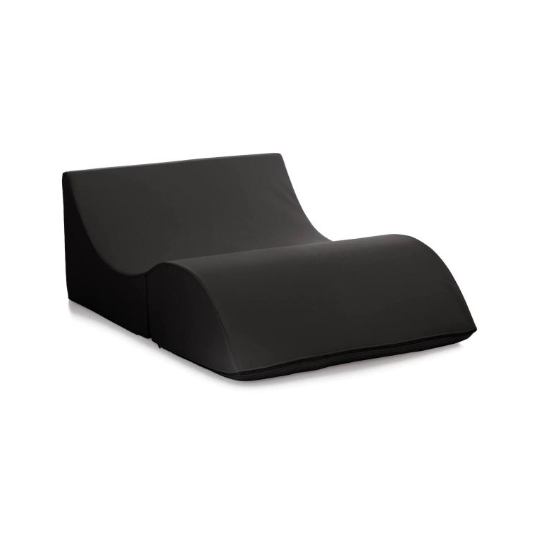 Letto pieghevole Annabella, Pouf trasformabile in letto matrimoniale, 100% Made in Italy, Pouf trasformabile in una chaise longue in ecopelle, Cm 100x200h70, Nero
