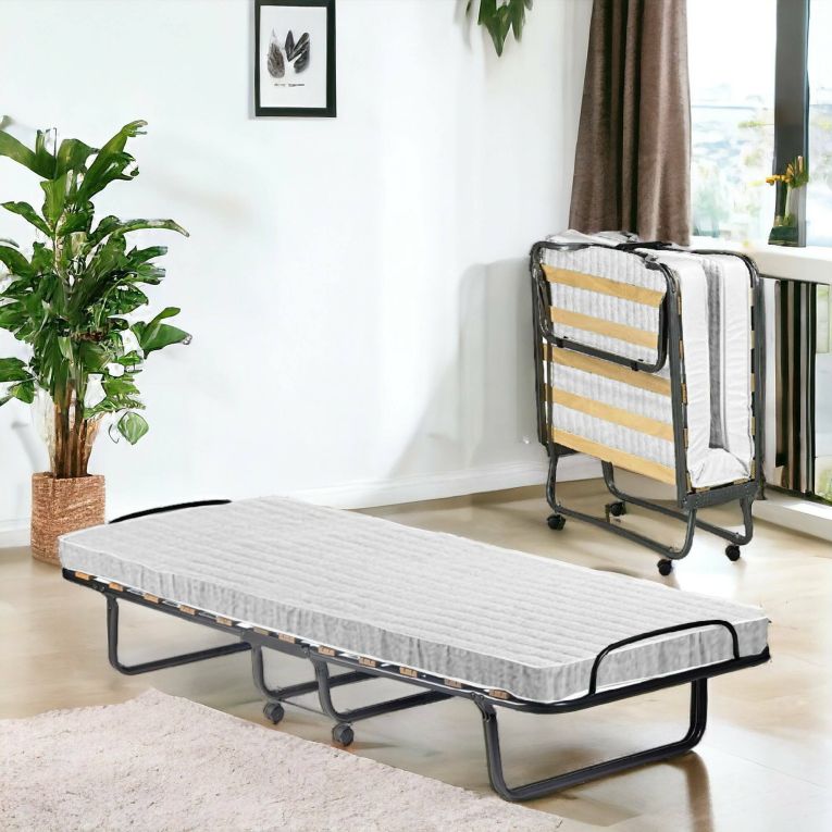 Letto Pieghevole Bianco Materasso Incluso Dimensione Materasso 80x190x10 cm, Imbottito - Nives