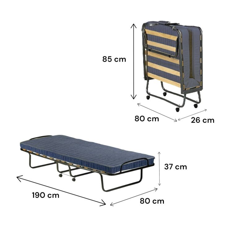 Letto Pieghevole blu Materasso Incluso Dimensione Materasso 80x190x10 cm, Imbottito - Polaveno