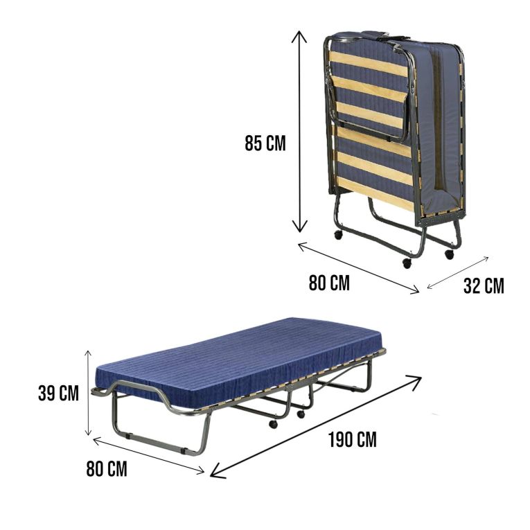 Letto Pieghevole blu Materasso Incluso Sfoderabile, Dimensione Materasso 80x190x10 cm - Peccioli