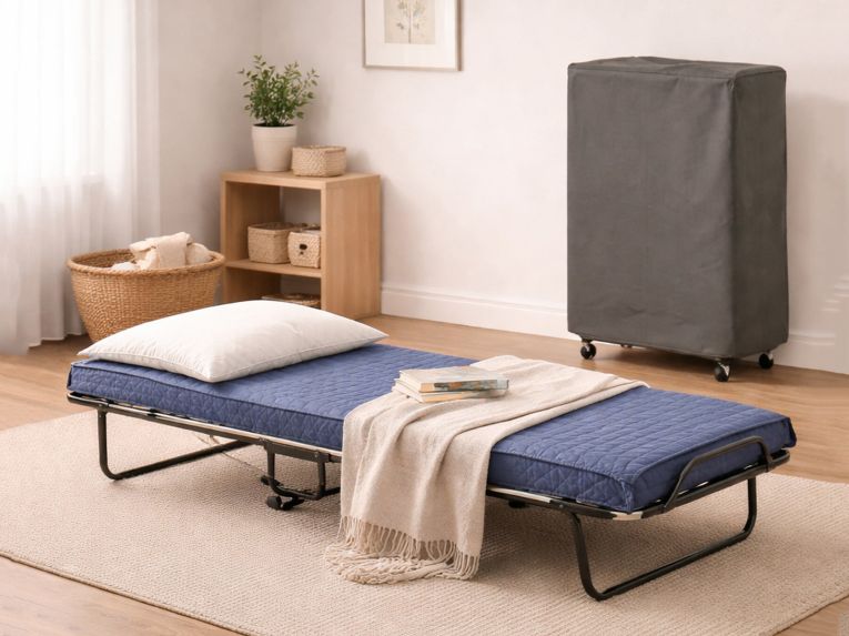 Letto Pieghevole blu Materasso Incluso Sfoderabile, Dimensione Materasso 80x190x10 cm - Peccioli