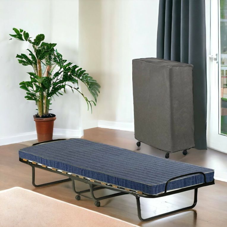 Letto Pieghevole blu Materasso Incluso Sfoderabile, Dimensione Materasso 80x190x10 cm - Polaveno
