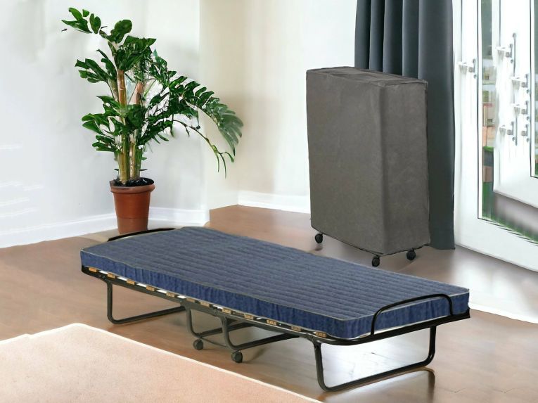 Letto Pieghevole blu Materasso Incluso Sfoderabile, Dimensione Materasso 80x190x10 cm - Polaveno