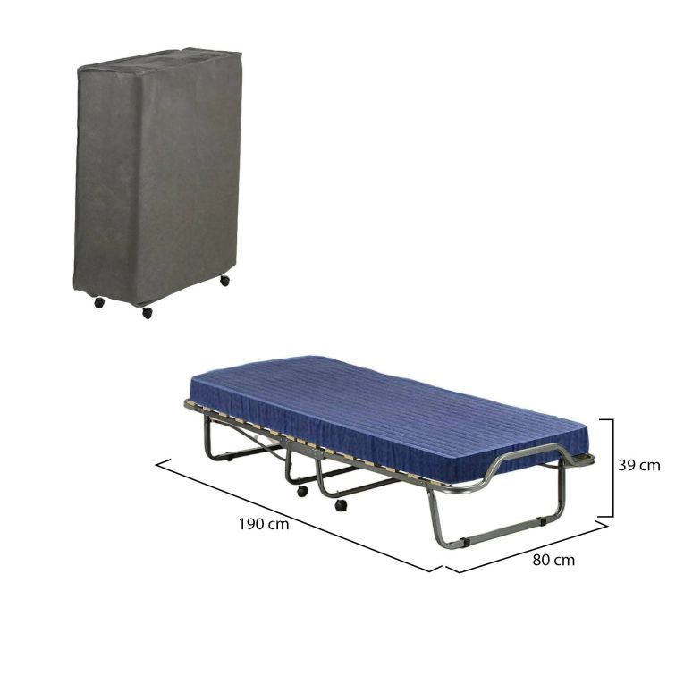 Letto pieghevole Venera, Brandina con rete 15 doghe, Materasso incluso, Lettino salvaspazio, 100% Made in Italy, 80x190h39 cm, Cover protettiva inclusa