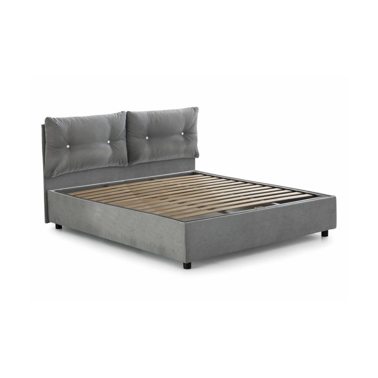 Letto singolo Adelaide, Letto contenitore con rivestimento in tessuto, 100% Made in Italy, Apertura frontale, adatto per materasso Cm 80x190, Grigio
