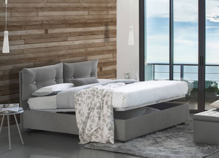Letto singolo Adelaide, Letto contenitore con rivestimento in tessuto, 100% Made in Italy, Apertura frontale, adatto per materasso Cm 80x190, Grigio