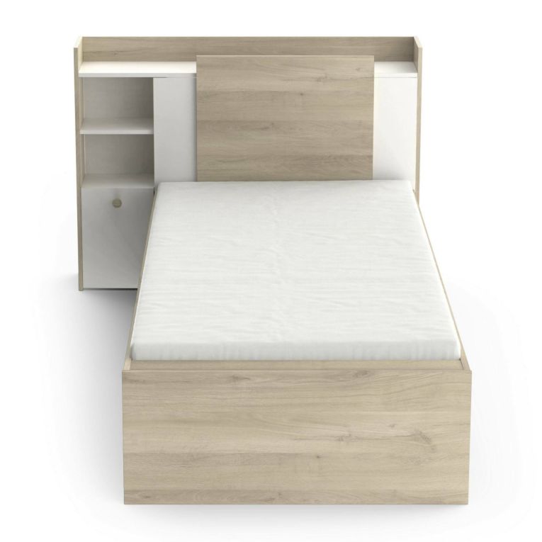 Letto singolo Agout, Sommier per camera da letto, Giroletto per stanza, Struttura porta materasso, 200x120 h 91 cm, Rovere e Bianco opaco