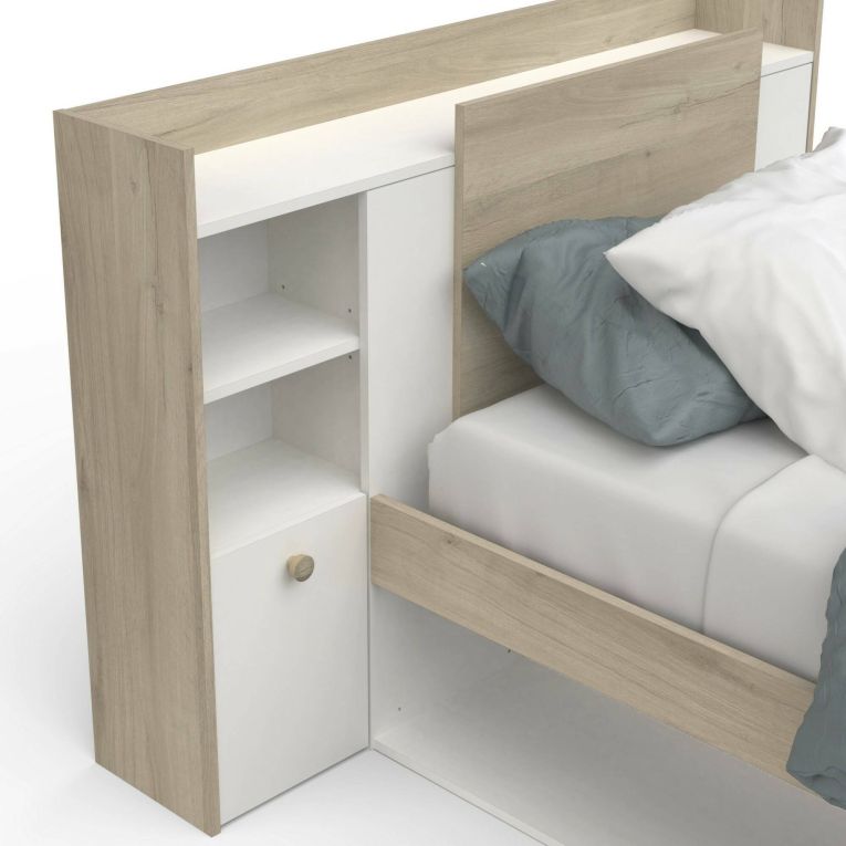 Letto singolo Agout, Sommier per camera da letto, Giroletto per stanza, Struttura porta materasso, 200x120 h 91 cm, Rovere e Bianco opaco