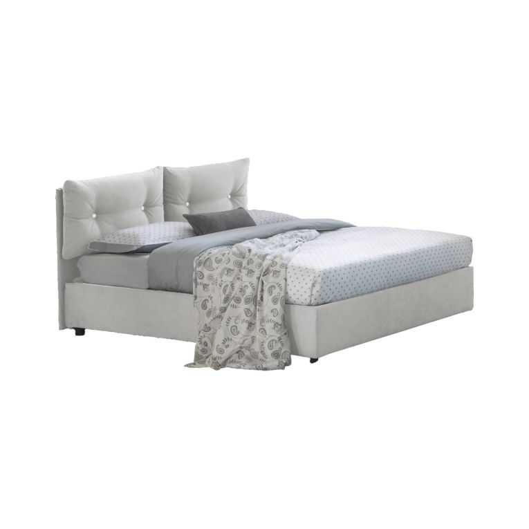 Letto singolo Albina, Letto contenitore con rivestimento in tessuto, 100% Made in Italy, Apertura frontale, con materasso Cm 80x190 incluso, Bianco