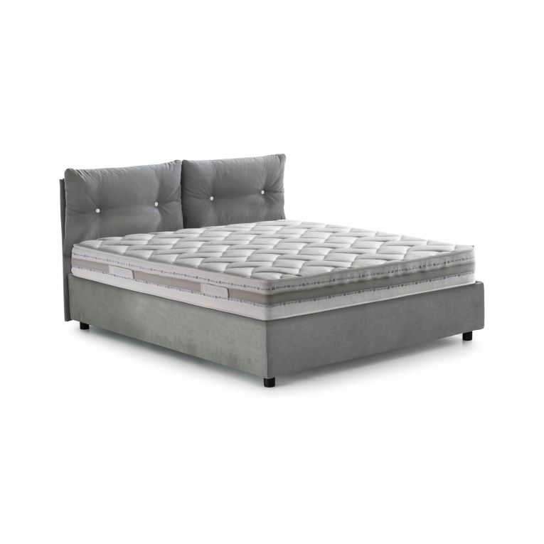 Letto singolo Albina, Letto contenitore con rivestimento in tessuto, 100% Made in Italy, Apertura frontale, con materasso Cm 80x190 incluso, Grigio