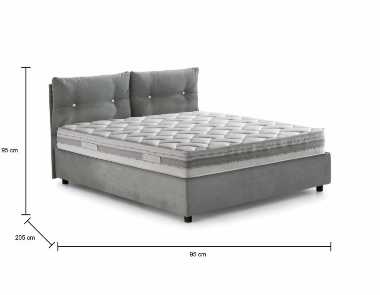 Letto singolo Albina, Letto contenitore con rivestimento in tessuto, 100% Made in Italy, Apertura frontale, con materasso Cm 80x190 incluso, Grigio