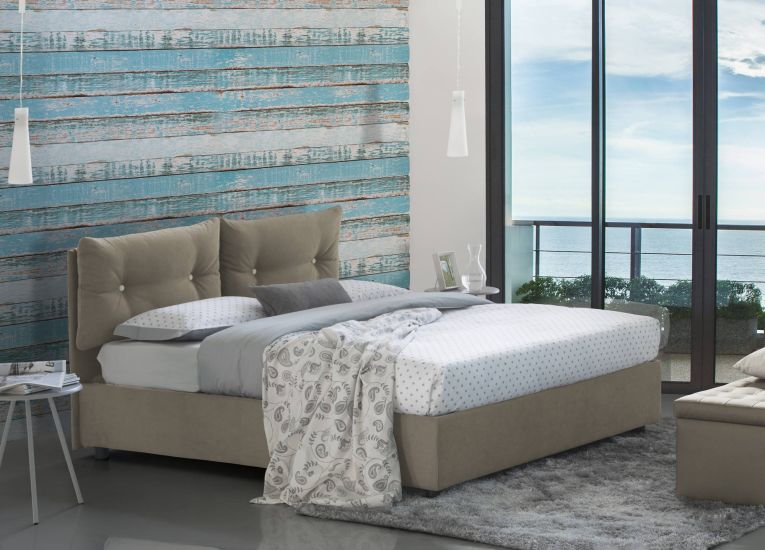 Letto singolo Albina, Letto contenitore con rivestimento in tessuto, 100% Made in Italy, Apertura frontale, con materasso Cm 80x190 incluso, Tortora