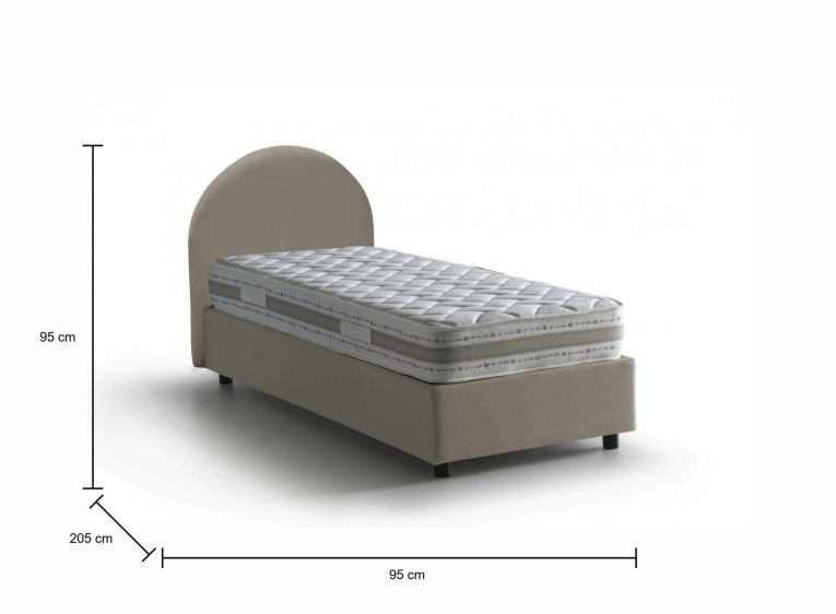 Letto singolo Alice, Letto contenitore con rivestimento in ecopelle, 100% Made in Italy, Apertura frontale, con materasso Cm 80x190 incluso, Tortora