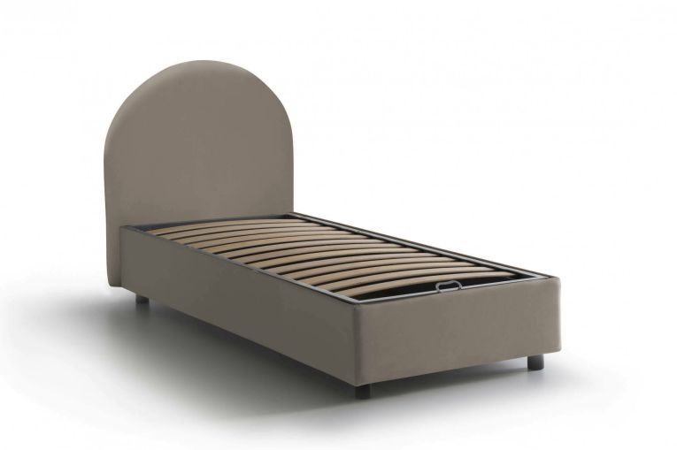 Letto singolo Alice, Letto contenitore con rivestimento in ecopelle, 100% Made in Italy, Apertura frontale, con materasso Cm 80x190 incluso, Tortora
