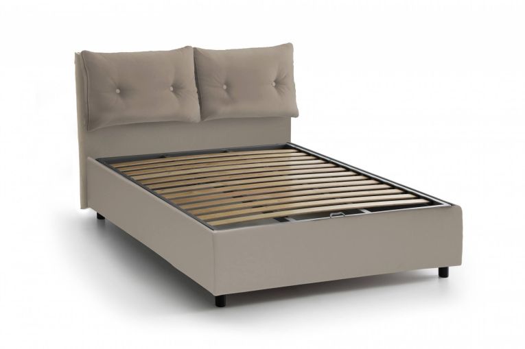Letto singolo Alida, Letto contenitore con rivestimento in ecopelle, 100% Made in Italy, Apertura laterale, adatto per materasso Cm 80x190, Tortora