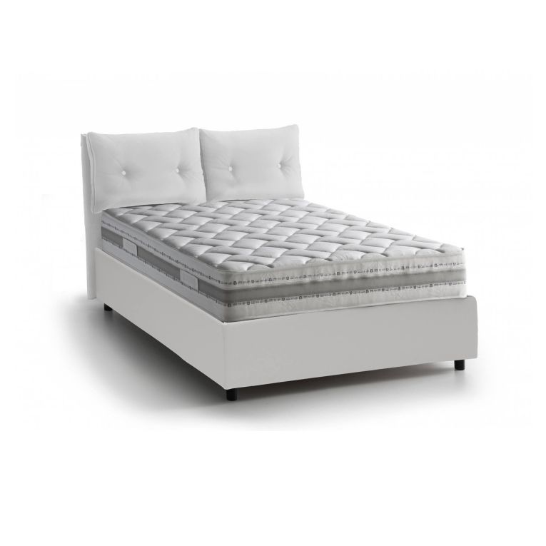Letto singolo Amanda, Letto contenitore con rivestimento in ecopelle, 100% Made in Italy, Apertura laterale, con materasso Cm 80x190 incluso, Bianco