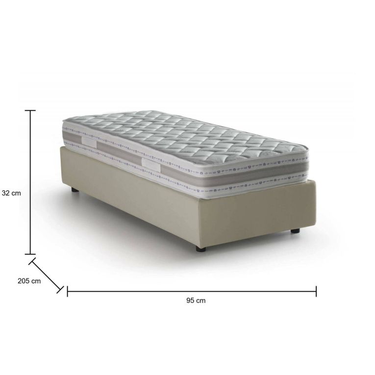 Letto singolo Amelia, Letto contenitore con rivestimento in tessuto, 100% Made in Italy, Apertura frontale, con materasso Cm 80x190 incluso, Beige