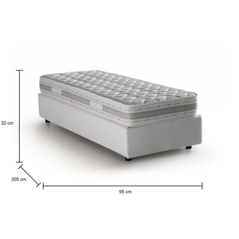 Letto singolo Amelia, Letto contenitore con rivestimento in tessuto, 100% Made in Italy, Apertura frontale, con materasso Cm 80x190 incluso, Bianco