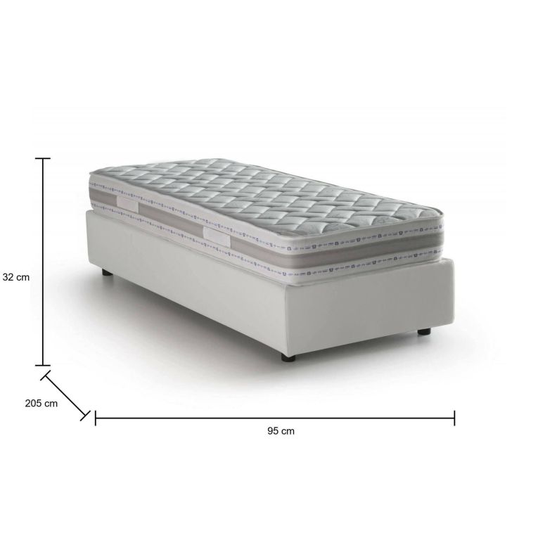 Letto singolo Anita, Letto contenitore con rivestimento in ecopelle, 100% Made in Italy, Apertura laterale, con materasso Cm 80x190 incluso, Bianco