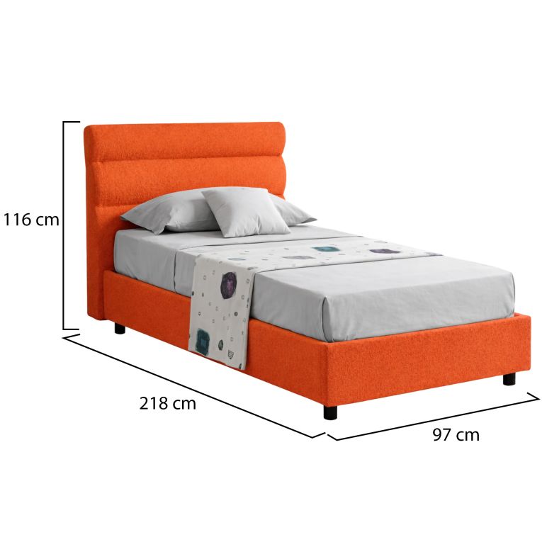 Letto Singolo Arancione Materasso Incluso Sfoderabile, Contenitore Made in Italy - Brendola