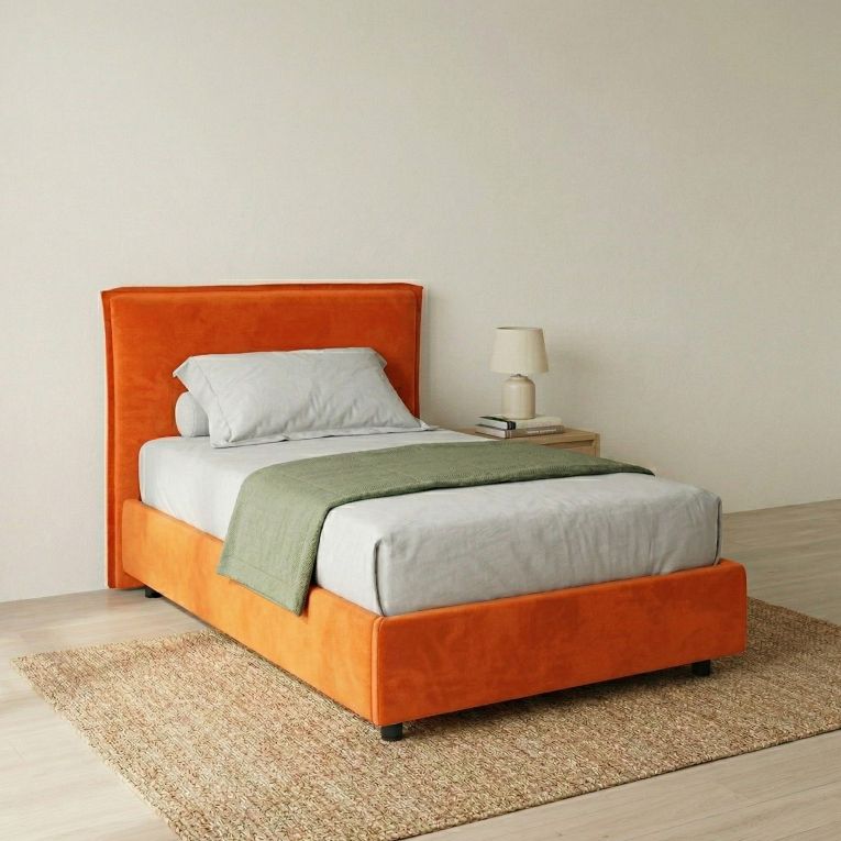 Letto Singolo Arancione Materasso Incluso Sfoderabile, Contenitore Made in Italy - Brozolo