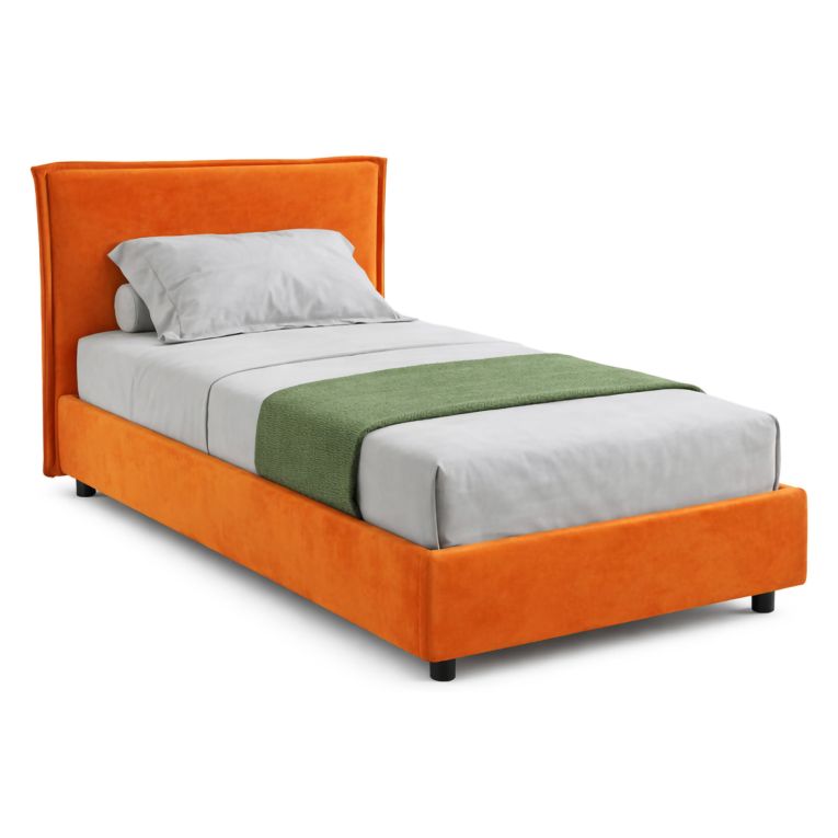 Letto Singolo Arancione Materasso Incluso Sfoderabile, Contenitore Made in Italy - Brozolo