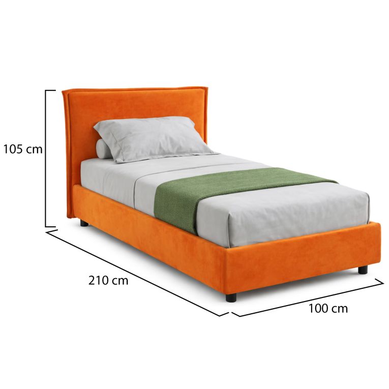 Letto Singolo Arancione Materasso Incluso Sfoderabile, Contenitore Made in Italy - Brozolo