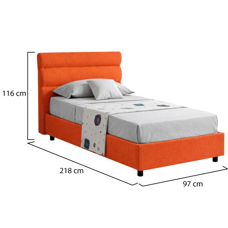 Letto Singolo Arancione Sfoderabile Contenitore, Dimensione Materasso 80x190 cm Made in Italy - Brez