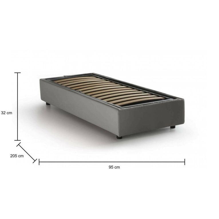 Letto singolo Asia, Letto contenitore con rivestimento in tessuto, 100% Made in Italy, Apertura frontale, adatto per materasso Cm 80x190, Grigio