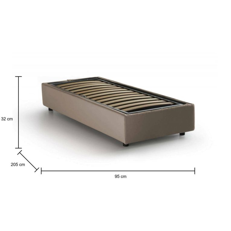 Letto singolo Asia, Letto contenitore con rivestimento in tessuto, 100% Made in Italy, Apertura frontale, adatto per materasso Cm 80x190, Tortora