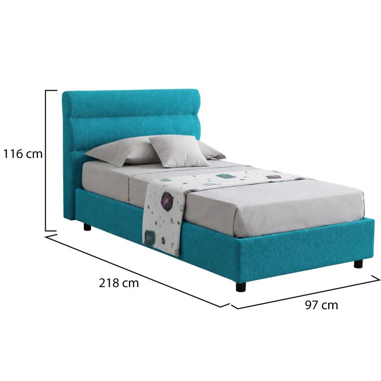 Letto Singolo Azzurro Materasso Incluso Sfoderabile, Contenitore Made in Italy - Brendola