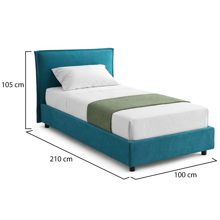 Letto Singolo Azzurro Materasso Incluso Sfoderabile, Contenitore Made in Italy - Brozolo