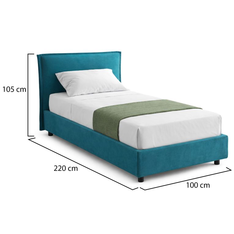Letto Singolo Azzurro Sfoderabile Contenitore, Dimensione Materasso 80x200 cm Made in Italy - Bruino