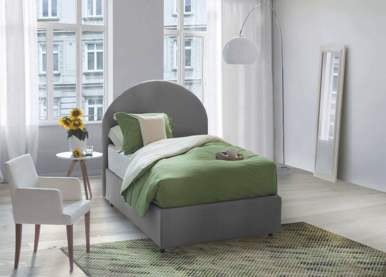 Letto singolo Beatrice, Letto contenitore con rivestimento in tessuto, 100% Made in Italy, Apertura frontale, adatto per materasso Cm 80x190, Grigio