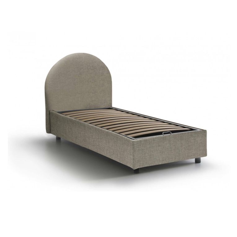Letto singolo Beatrice, Letto contenitore con rivestimento in tessuto, 100% Made in Italy, Apertura frontale, adatto per materasso Cm 80x190, Tortora